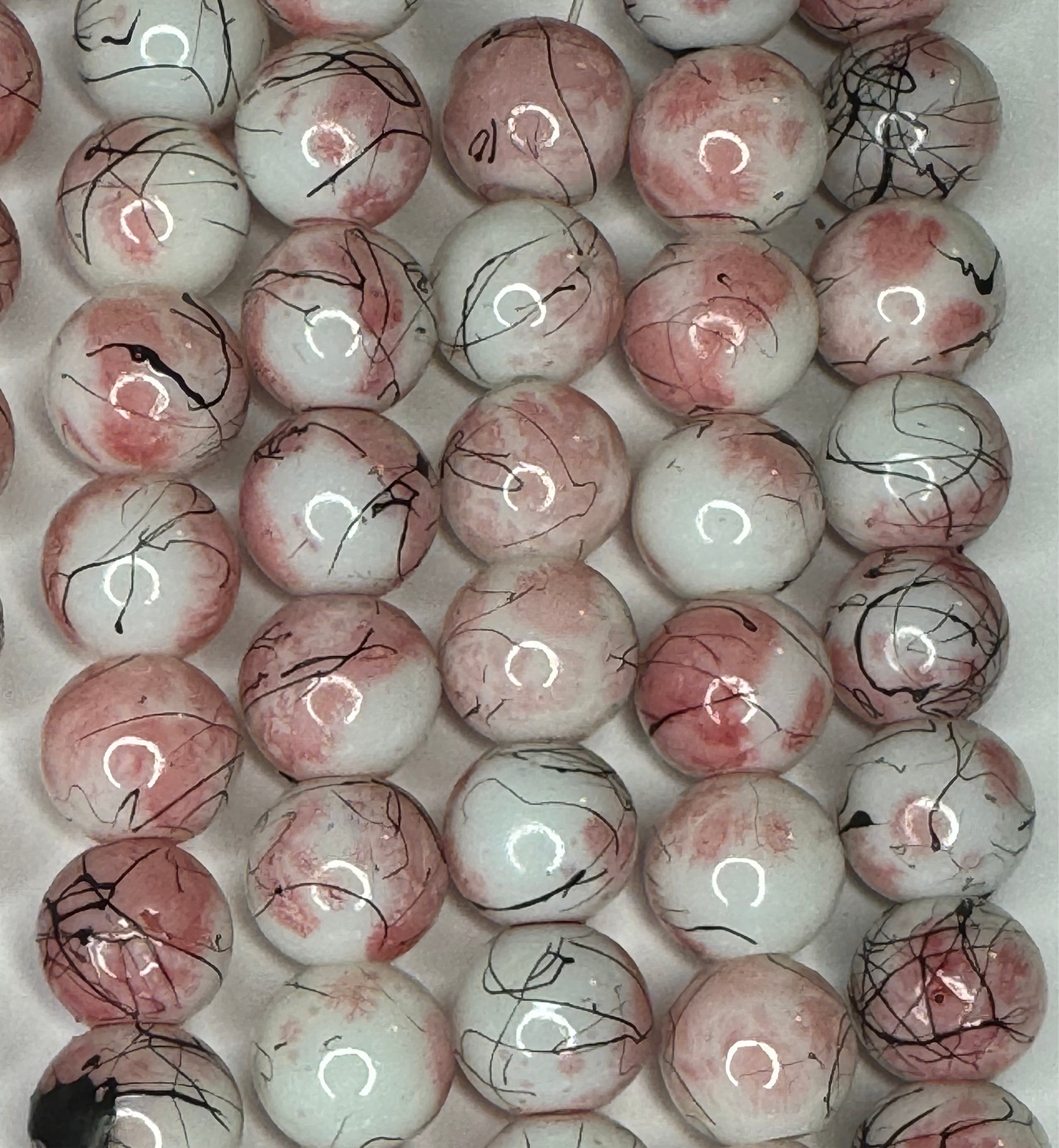 10mm Pink and black glass beads