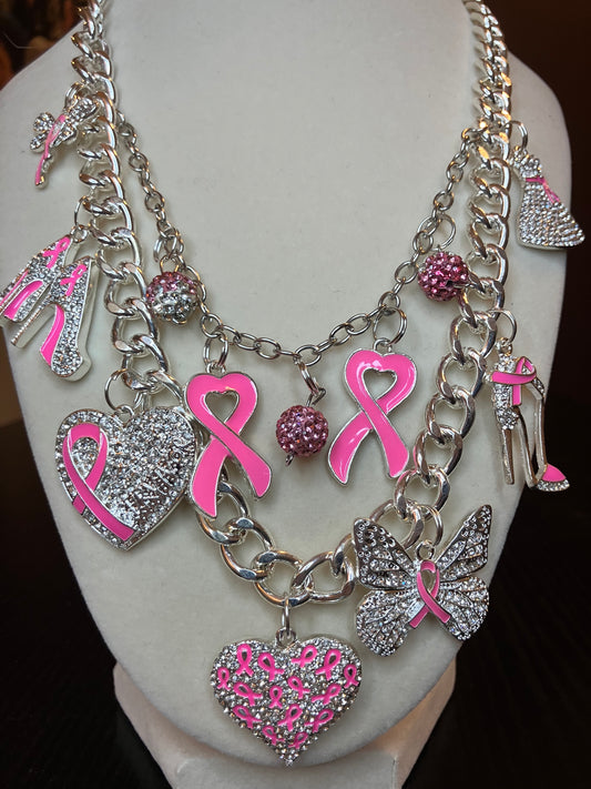 Breast cancer choker necklace