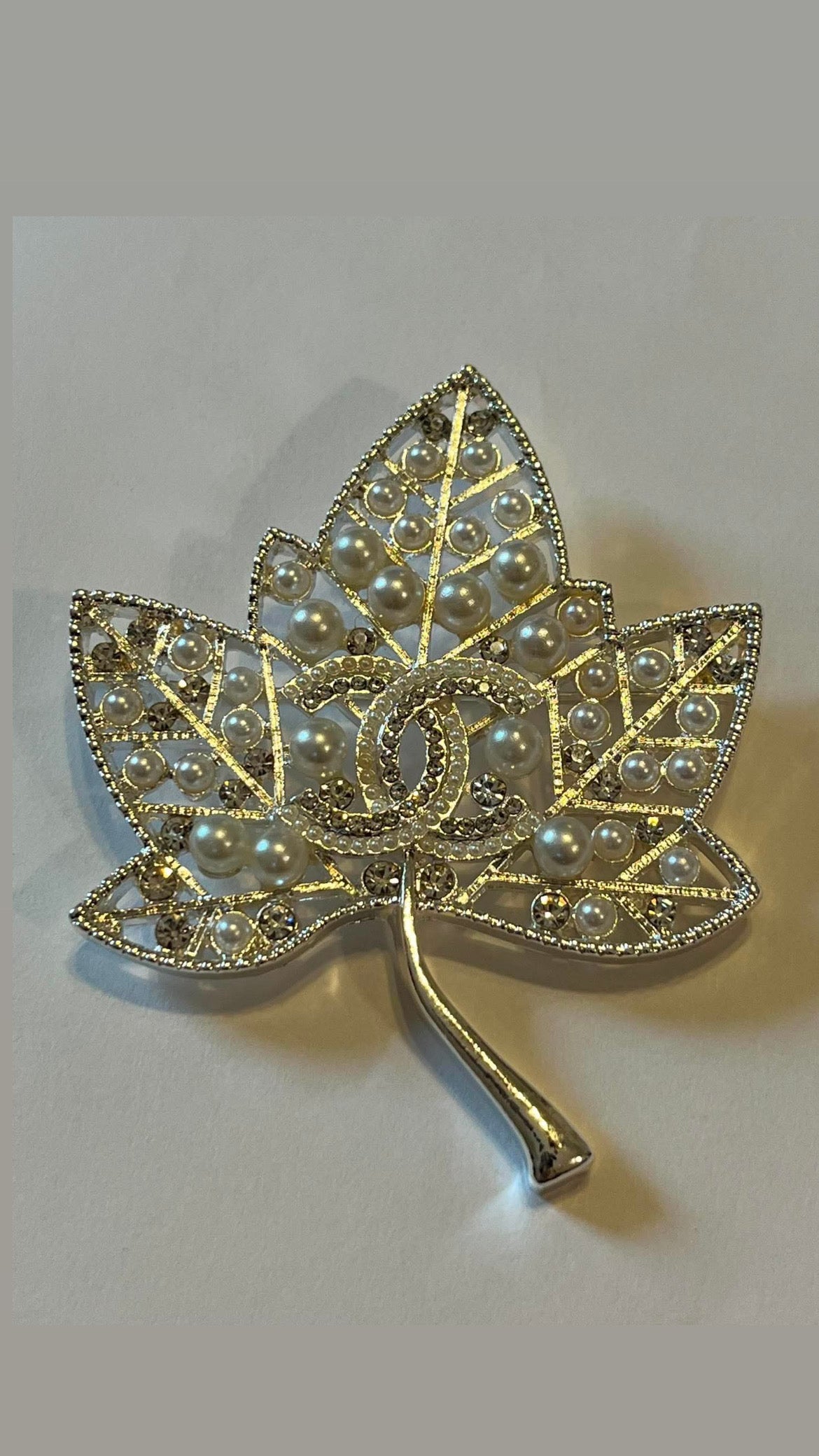 Brooch Silver Pearl and Bling