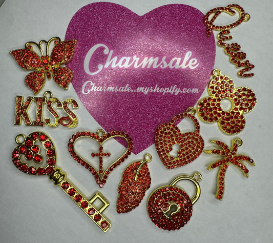#11 10pcs Red bling (gold)