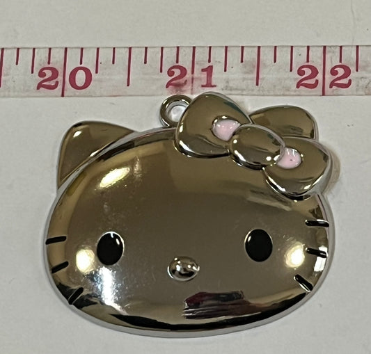 Huge metallic kitty face flat back charm