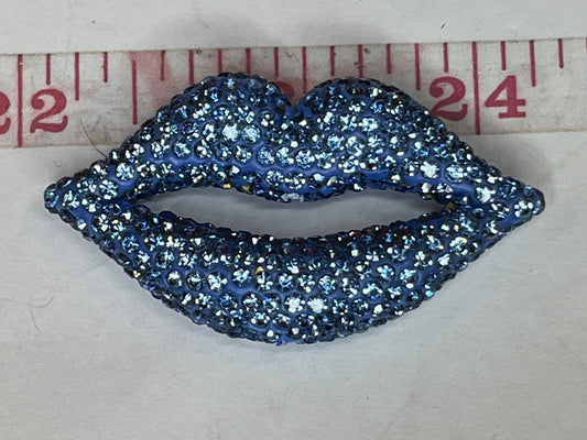 Denim blue rhinestone bling lips