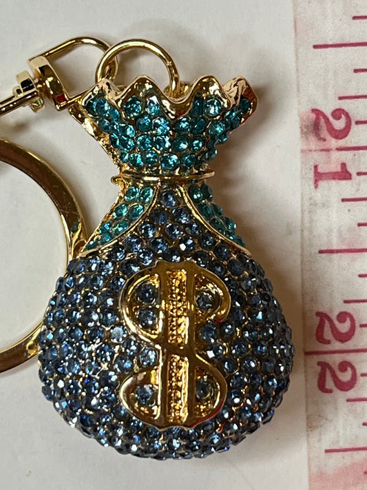 2 toned blue bling gold money bag