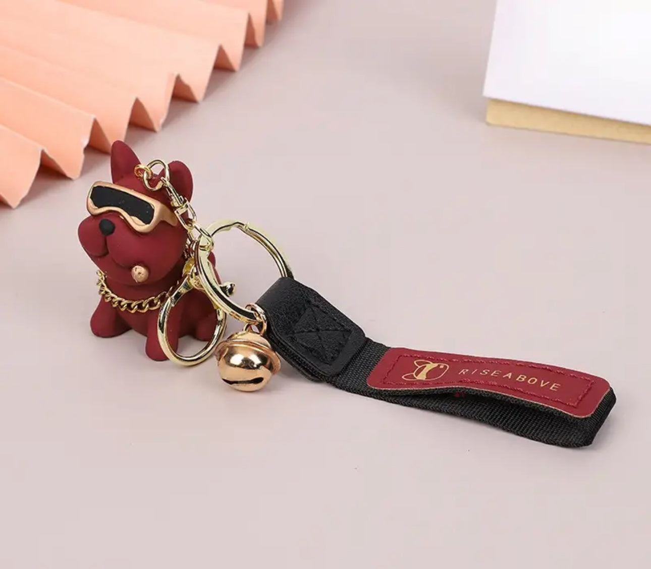 Burgundy Boom French bulldogs keychain