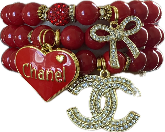 3 pcs red bracelet set