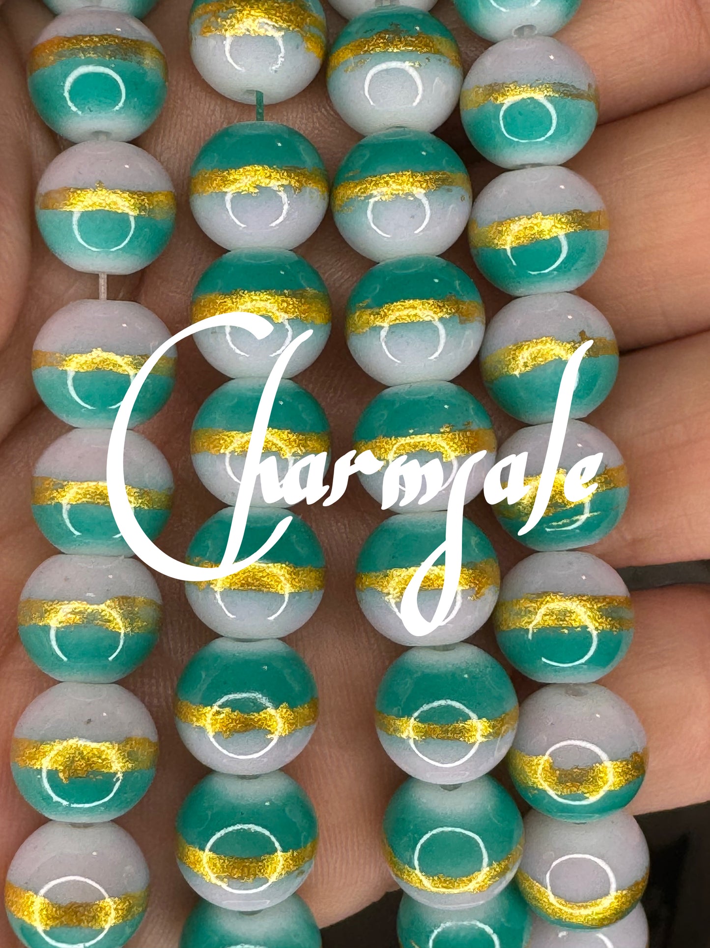 Teal and gold  glass beads