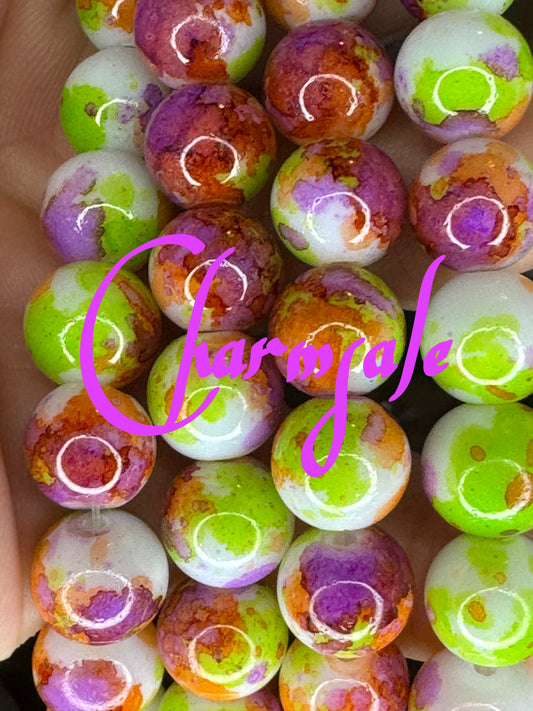 10mm Purple Orange and green marble