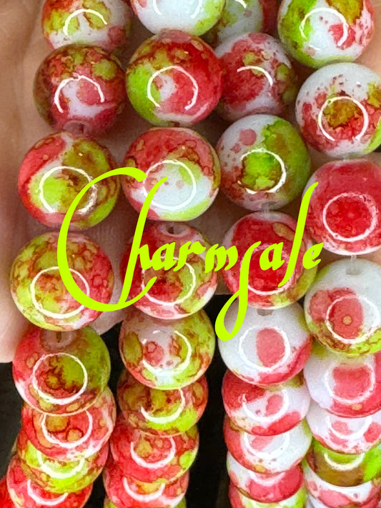 10mm Red and lime green marble