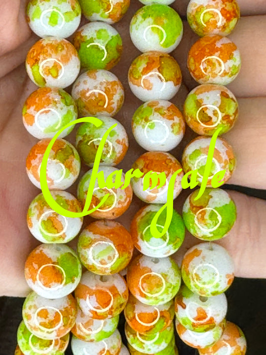 10mm Orange green marble glass beads