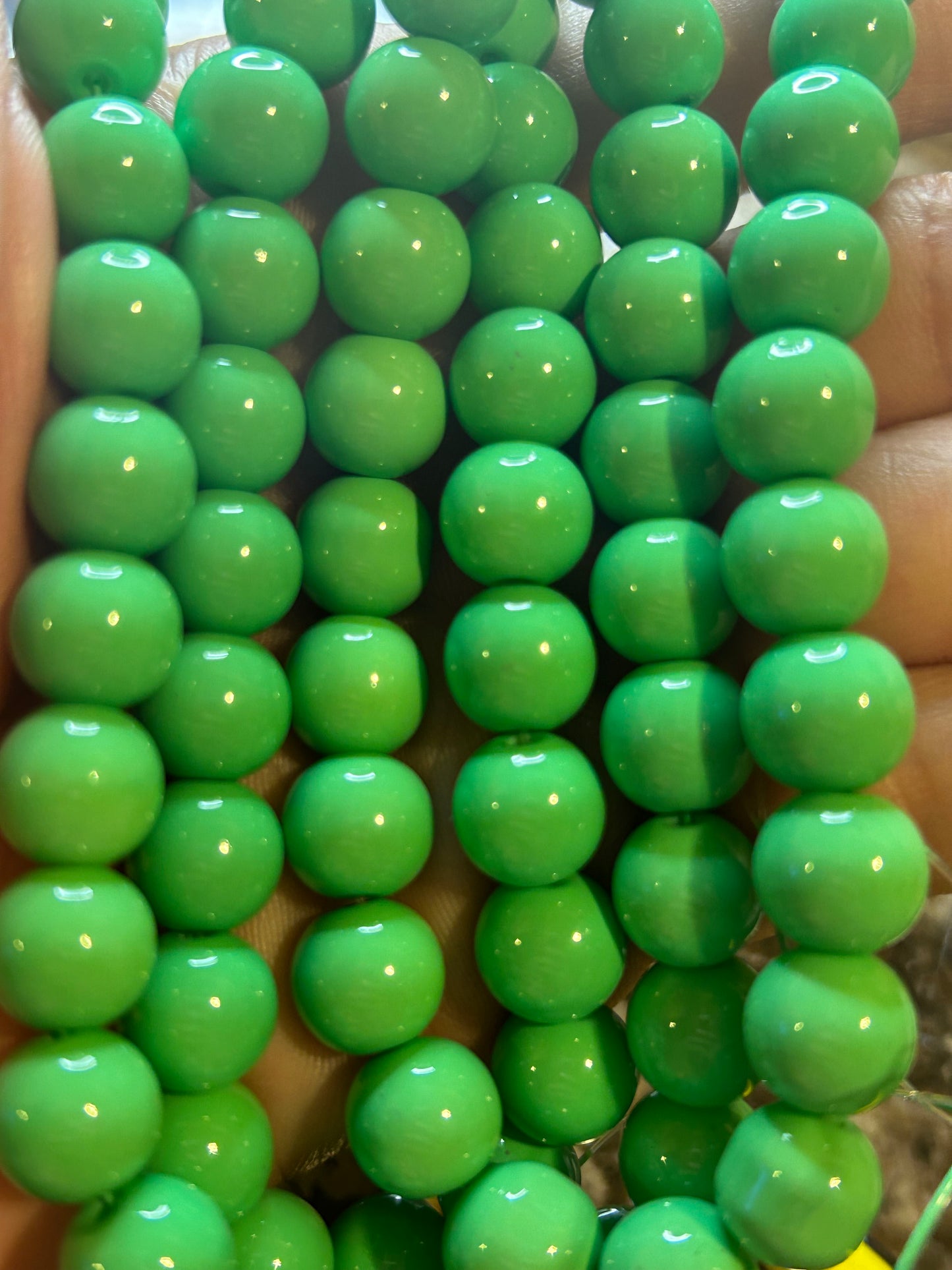 Green glass beads