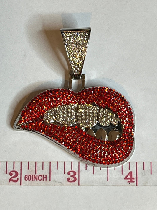 Big Red silver bling flat back pendant