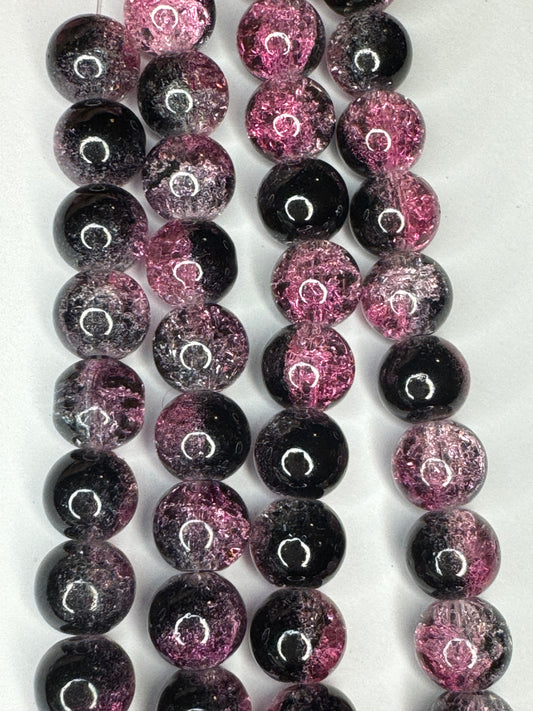 10mm Pink and black ombré crackle