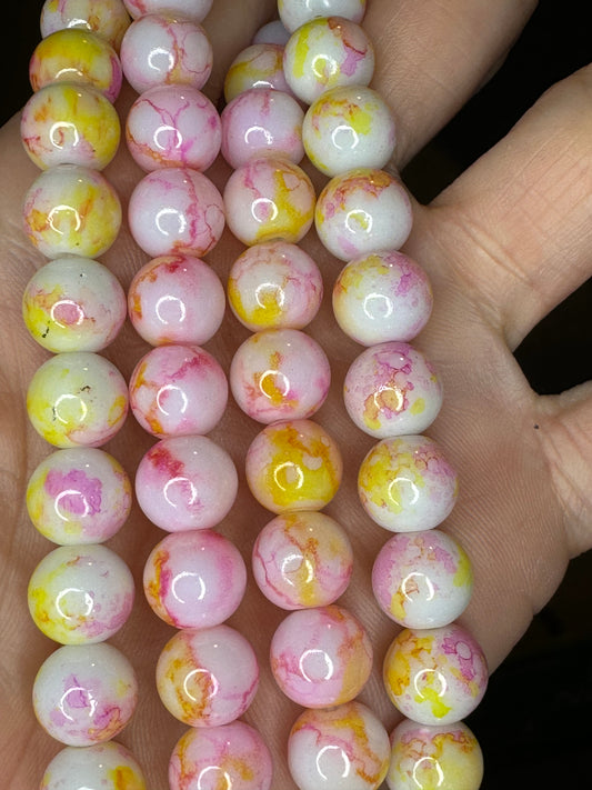 10mm Pink and yellow marble