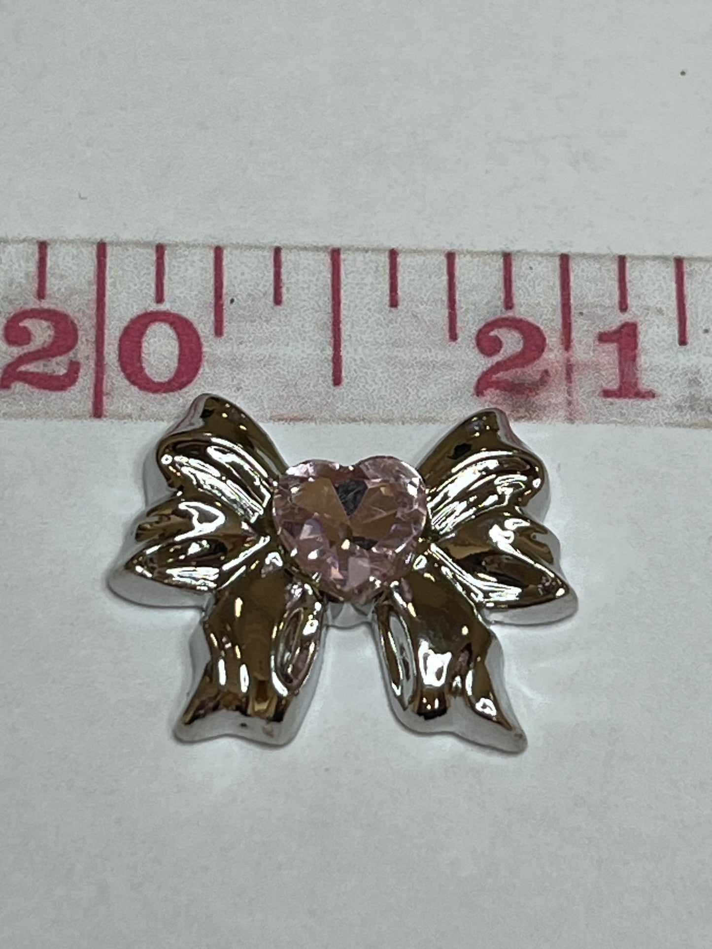 Silver bow pink bling flat back charm
