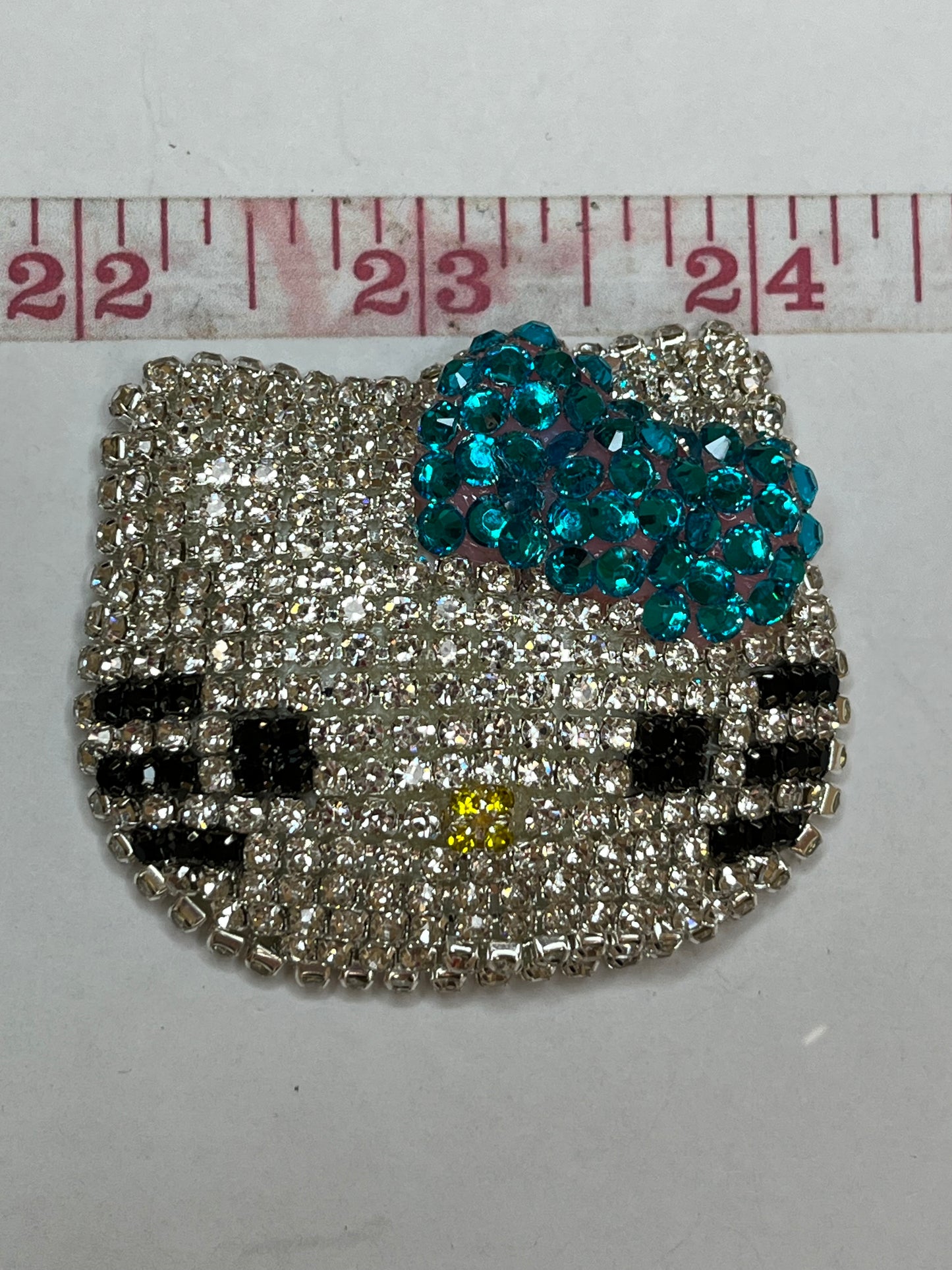 Big face blue bow bling flat back