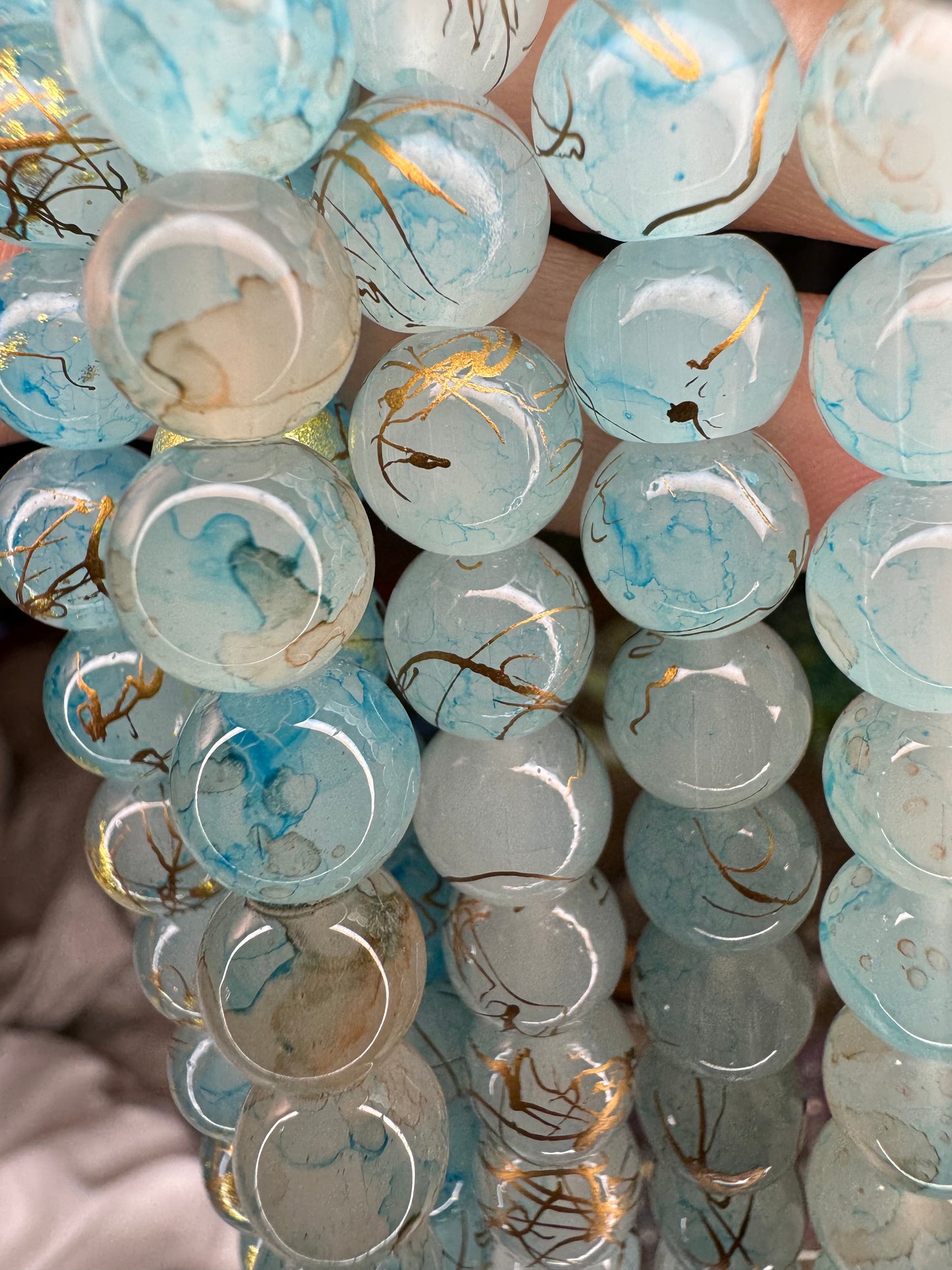 10mm Teal gold marble