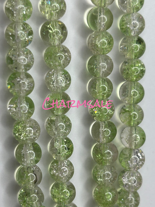 8mm Green ombré crackle glass beads