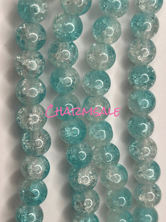 8mm Sky blue ombré crackle glass beads