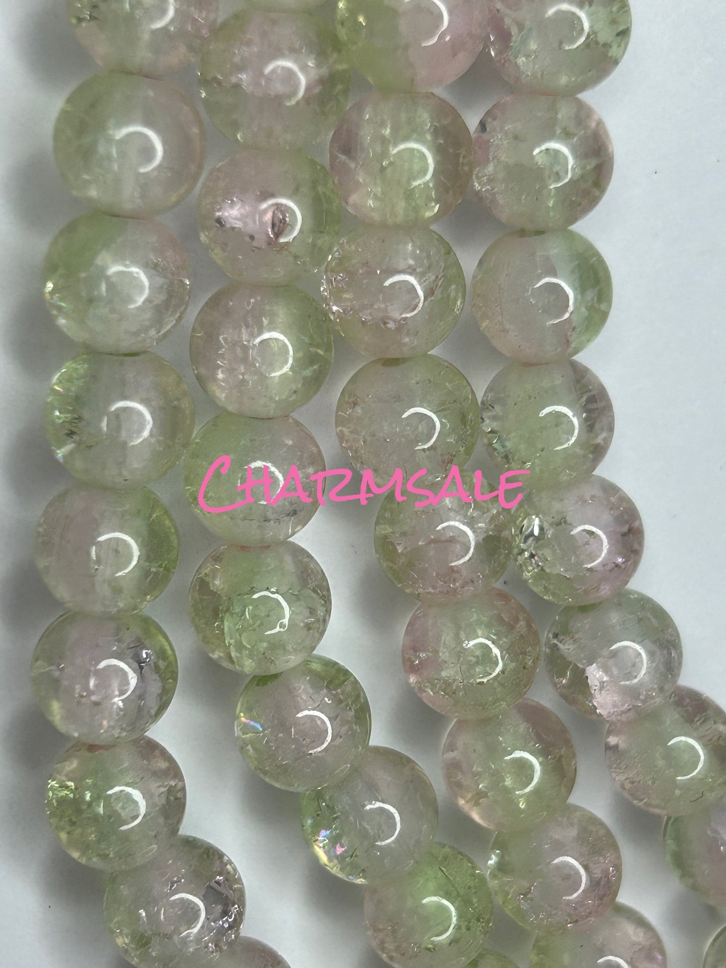 8mm pink and green ombré crackle glass beads