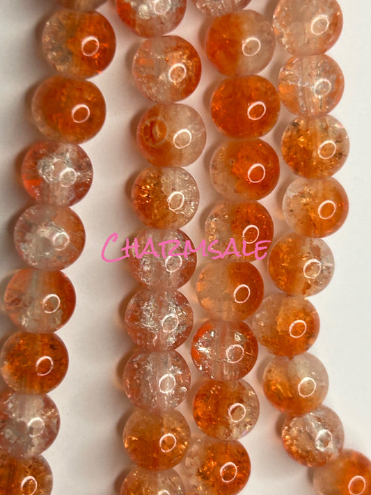 8mm Orange ombré crackle glass beads