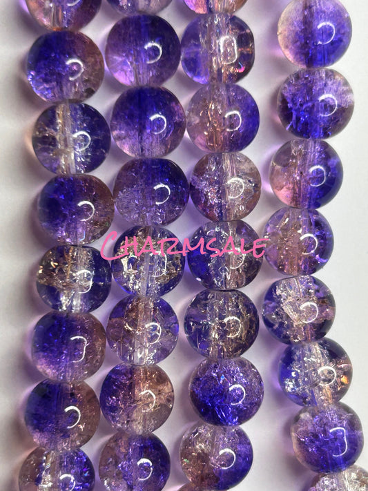 8mm purple ombré crackle glass beads