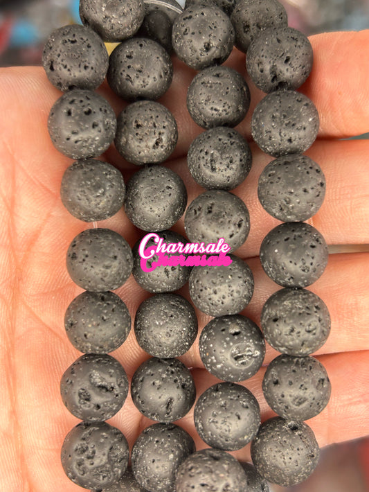 10mm 38bps  natural black lava beads