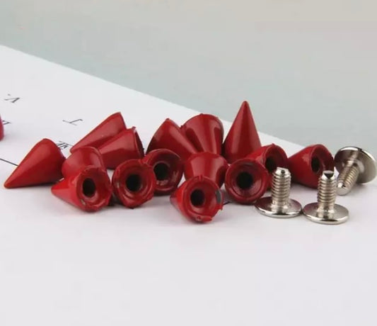 Red screw back spikes